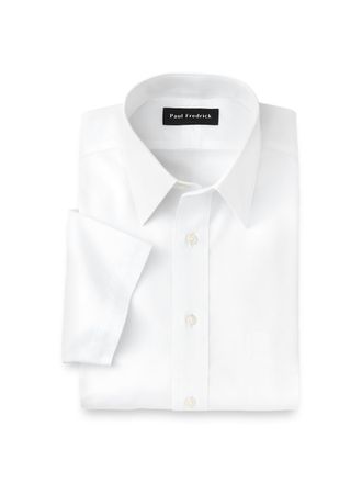 Paul Fredrick Non-iron Cotton Pinpoint Solid Point Collar Short Sleeve Dress Shirt