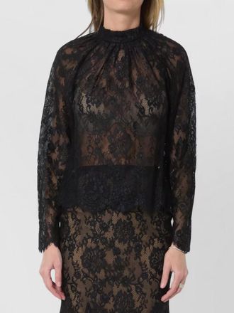 Self Portrait lace long-sleeve fitted blouse