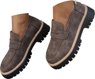 Generic Womens Platform Loafer Fashion Suede Chunky Slip On Dress Loafers Lug Sole Business Casual Work Shoes Loafers for Women Low Heel Zipper Round Toe Non-