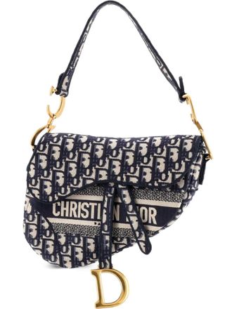 Dior Borsa a spalla Saddle media in tela con motivo Oblique e logo - Blu