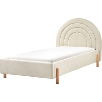 Beliani Beliani - Letto singolo con testiera rotonda in tessuto beige chiaro con Base a doghe Gambe in legno Anet