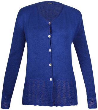 Purple Hanger Womens Long Sleeve Ladies Front Button Knitted Sweater V Shaped Neck Scallop Crochet Cardigan Top Plus Size Royal Blue Size 18-20 (L/XL)