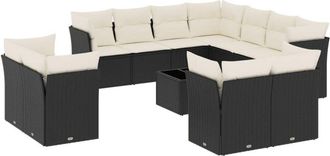 vidaXL Set De Sof&aacute;s De Jard&iacute;n 12 Piezas Cojines Rat&aacute;n Sint&eacute;tico Negro Vidaxl
