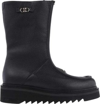 Ferragamo Stijlvolle leren enkellaarzen met ritsen - Dames - Hoge Laarzen - Zwart - 35 1/2 EU - Leer - Schoenen