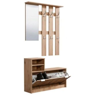 Dmora Mobile da Ingresso Tonengo, Specchio Incluso, 4 Ripiani, Appendiabiti, 100x29x191.5h cm Marrone Rovere Nodi