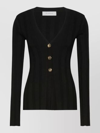 Sportmax v neck ribbed long sleeve fitted top