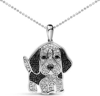 House of Brilliance 925 Sterling Silver 1/4 Cttw White and Black Diamond Basset Hound Dog Pendant Necklace