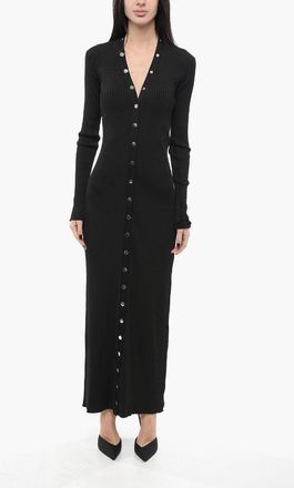 The Attico Ribbed Cardigan Dress With Jewel Buttons The Attico
