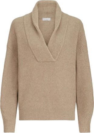 Brunello Cucinelli Truien & Vesten, Dames, Bruin, XS, Kasjmier, Cashmere Trui Met Monili Detail