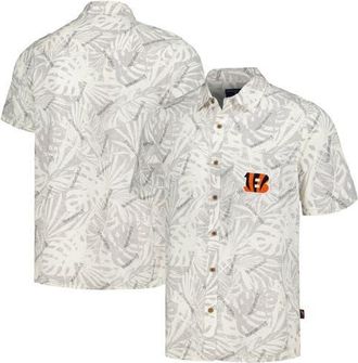 Margaritaville Mens Margaritaville Cream Cincinnati Bengals Sand Washed Monstera Print Party Button-Up Shirt at Nordstrom, Size Medium