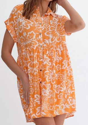 Entro Floral Button Front Collared Dress In Orange