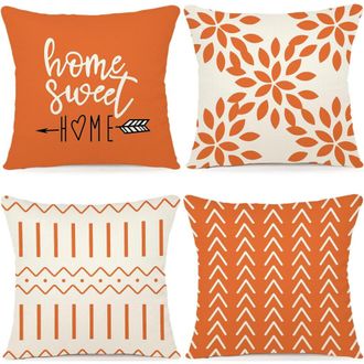 OEM Juego De Fundas De Almohada De Oto&ntilde;o, 45 X 45 Cm, Juego De 4 Piezas, Fundas De Almohada Con Ribete De Lino Naranja, Aptas Para Sof&aacute;s, Camas Y Coches C