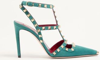 Valentino Garavani Rockstud Suede Pumps 100mm Woman AQUAMARINE 35.5