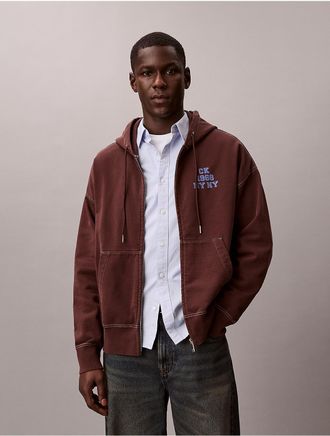 Calvin Klein Jeans Calvin Klein Mens Terry Varsity Logo Hoodie - Brown - L