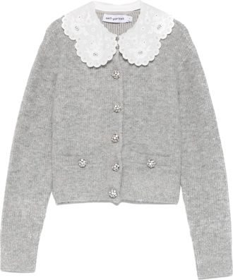 Self Portrait Light Gray Jeweled Button Cardigan