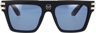 Philipp Plein Luxe vierkante zonnebril met uniek design - unisex - Zonnebrillen - Zwart - 56 MM - Accessoires