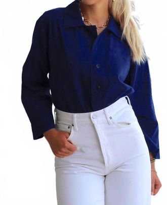 The Great. Railway Long Sleeve Button Down Shirt In Vintage Blue