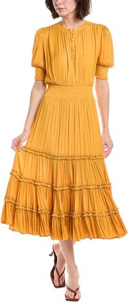 T Tahari Elbow Sleeve Split Neck Tiered Midi Dress