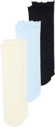 Nordstrom Rack 3-Pack Heart Sheer Knit Lettuce Top Socks in Black Blue Multi at Nordstrom Rack