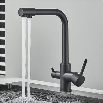 OEM Grifo De Cocina De 3 V&iacute;as, Grifo De Agua Potable De Doble Rosca, 3 En 1 Con Sistema De Doble Salida, Agitador Giratorio De 360&deg; Con 2 Salidas, Acero I