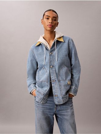 Calvin Klein Jeans Calvin Klein Womens Contrast Collar Chore Coat - Blue - XL