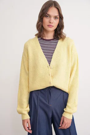 Mixray Gestructureerde V-hals Knopen Cardigan