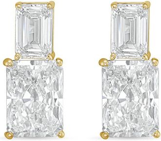 Diana M. Jewels 14kt yellow gold 5cts lab grown emerald and radiant cut diamond earrings