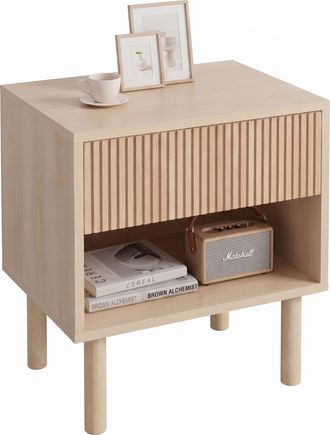 OEM Mesita De Noche Con Caj&oacute;n Y Estante Abierto, Estilo Moderno Para Dormitorio, 47 X 47 X 50 Cm, Madera Natural