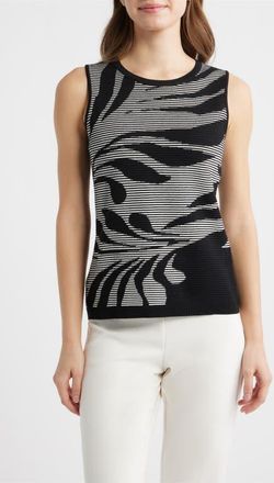 Anne Klein Graphic Tank in Anne Black/White Dove at Nordstrom, Size X-Large