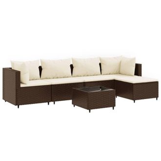 vidaXL Set Muebles De Jard&iacute;n 6 Piezas Y Cojines Rat&aacute;n Sint&eacute;tico Marr&oacute;n Vidaxl