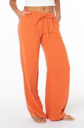 Roxy Iyla Cotton Crinkle Gauze Wide Leg Pants in Ginger Spice at Nordstrom, Size X-Small