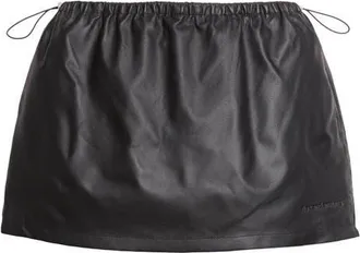 Alexander Wang Bungee Waist Leather Miniskirt in Black at Nordstrom, Size X-Large
