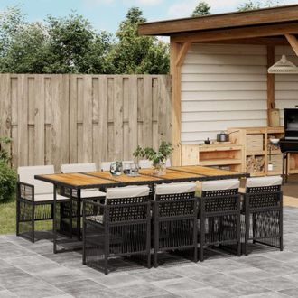 vidaXL Vidaxl - Set De Comedor De Jard&iacute;n 9 Pzas Y Cojines Rat&aacute;n Sint&eacute;tico Negro