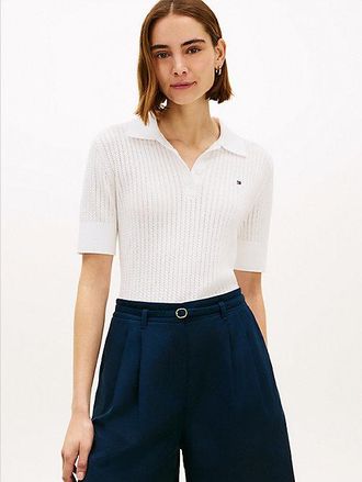 Tommy Hilfiger Pointelle Short Sleeve Polo Jumper