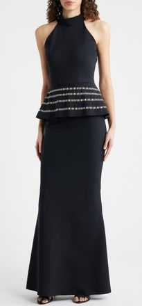 La Petite Robe Di Chiara Boni Imera Peplum Mermaid Gown in Black at Nordstrom, Size 14 Us