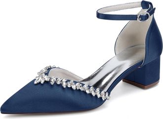 Generic Womens Wedding Party Shoes Bridal Low Heel Formal Prom Pumps Wedding Bridal Shoes 4.5Cm,Dark Blue,10 UK