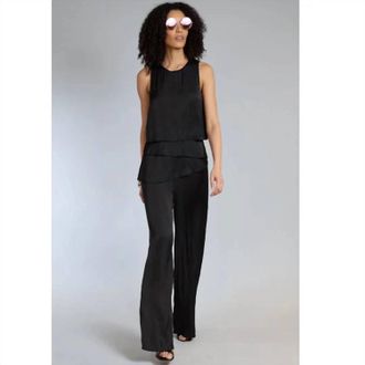 Lola & Sophie Tiered Ruffle Satin Jumpsuit In Black