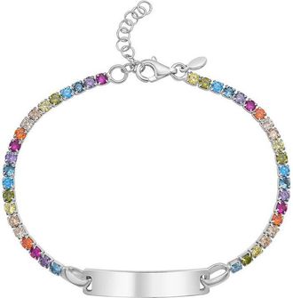 Tresorra Sterling Silver Rainbow CZ ID Bracelet
