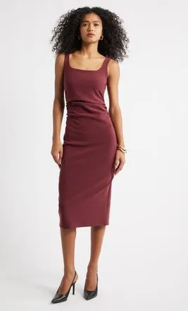 Open Edit Bonded Crepe Midi Dress in Burgundy Tannin at Nordstrom Rack, Size X-Large
