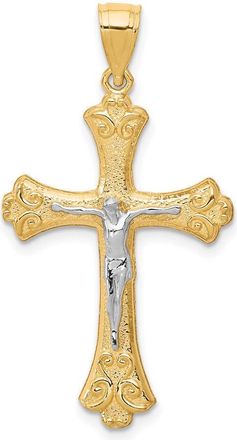 Diamond2Deal 10k Yellow Gold Rhodium Fleur De Lis Crucifix Pendant