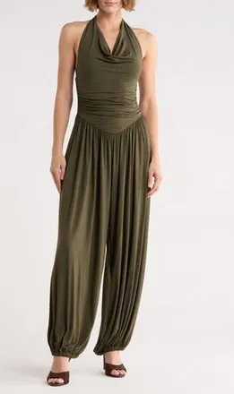 West K Halter Cowl Neck Jumpsuit in Olive at Nordstrom Rack, Size X-Large