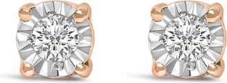 House of Brilliance 10K Rose Gold Plated.925 Sterling Silver 1/10 Cttw Round-Cut Lab Grown Diamond Stud Earrings