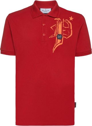Philipp Plein Slim Fit Jersey Polo Shirt Skull&Bones - Heren - Polos - Rood - 4XL - Katoen - Tops
