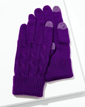 Talbots Soft Cable Knit Gloves - Violet Indigo - 001 Talbots