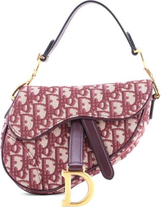 Dior Borsa a spalla Saddle mini in tela con motivo Oblique - Rosso