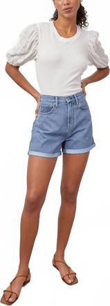 Rails Liza Puff Sleeve Top In White Seersucker