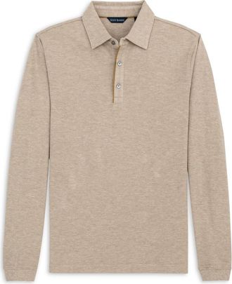 Scott Barber Cotton & Wool Piqué Long Sleeve Polo in Camel Heather at Nordstrom, Size Xx-Large