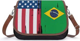 Generic USA Brazil Flag Crossbody Bag Womens Handbag PU Message Bags Shoulder Purse with Adjustable Strap