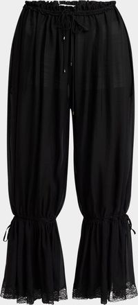 Chloé Drawstring Lace-Trim Cropped Pants