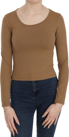 Gianfranco Ferre Bruine Lange Ronde Hals Mouw Fitted Shirt Tops Blouse